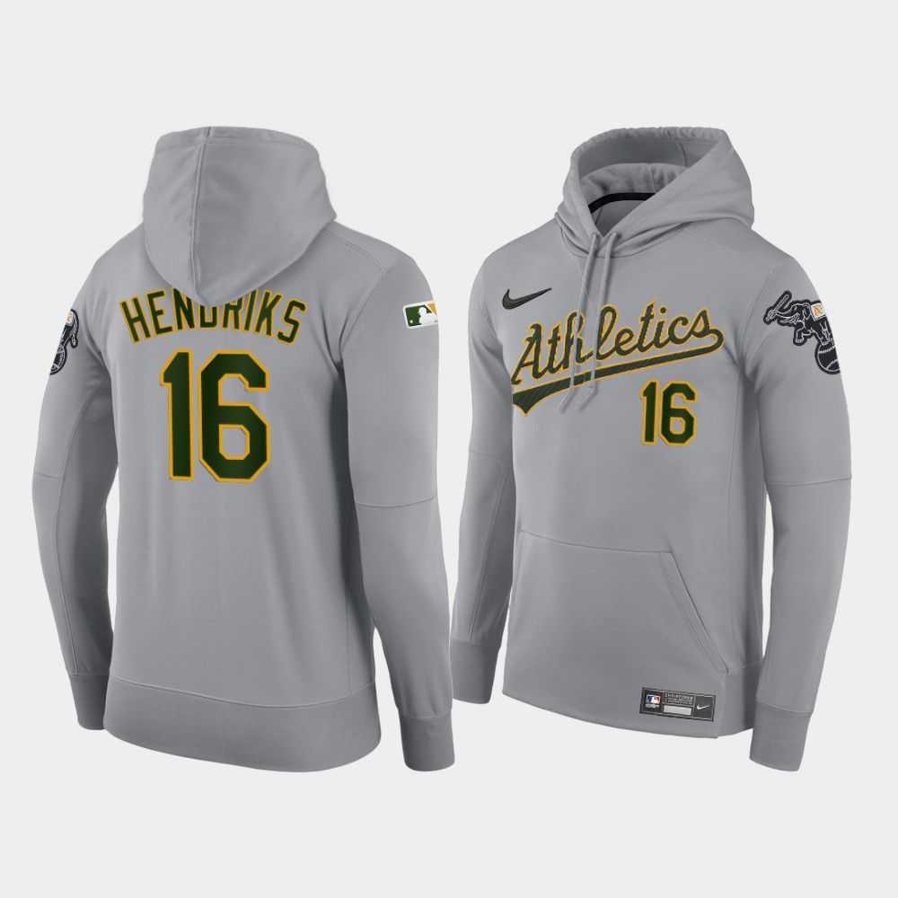 Men Oakland Athletics 16 Hendriks gray road hoodie 2021 MLB Nike Jerseys